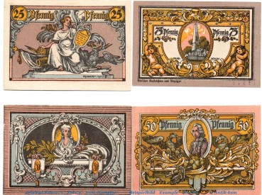 Notgeld der Stadt Rheinsberg , 1120.1 Set mit 4 Scheinen in kfr , von 1921 , Brandenburg Seriennotgeld