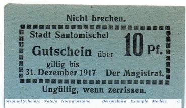 Notgeld der Stadt Santomischel 6425.05.36 , 10 Pfennig Schein in kfr. o.D. Posen Verkehrsausgabe