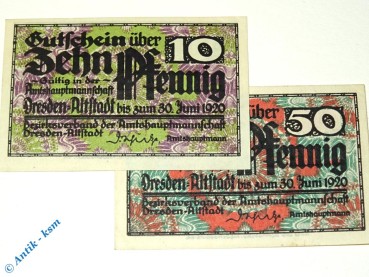 Notgeld Dresden Altstadt , Set mit 2 Scheinen , Tieste 1480.30.05 und 06 , Sachsen Verkehrsausgabe