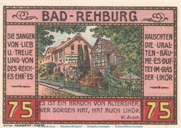 Preview: Notgeld E. Bornemann & Co. Rehburg 1106.1 , 75 Pfennig Schein Nr.1 in kfr. von 1921 , Niedersachsen Seriennotgeld