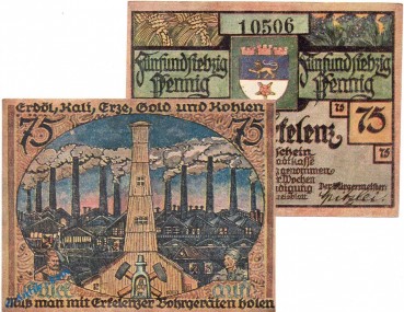 Notgeld Erkelenz , 75 Pfennig Schein Nr 1 in kfr. Mehl Grabowski 348.1 , von 1921 , Westfalen Seriennotgeld