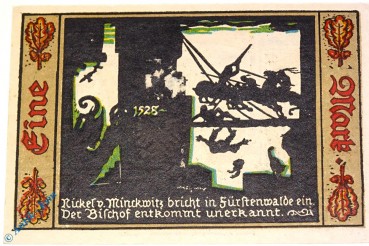 Notgeld Fürstenwalde , 1 Mark Scheinen Nr 1 , Mehl Grabowski 403.1 , von 1921 , Brandenburg Seriennotgeld