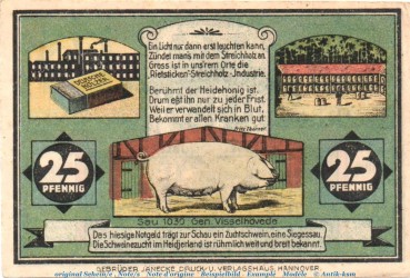 Preview: Notgeld Flecken Visselhövede 1363.1.a , 25 Pfennig Schein in kfr. von 1921 , Niedersachsen Seriennotgeld