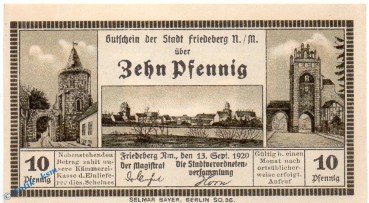 Notgeld Friedeberg , 10 Pfennig Schein in kfr. Tieste 2000.05.01 , von 1920 , Brandenburg Verkehrsausgabe