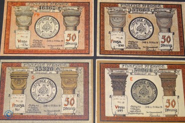 Notgeld Frose , 4 x 50 Pfennig Schein , Mehl Grabowski 398.2 a , von 1921 , Sachsen Anhalt Seriennotgeld