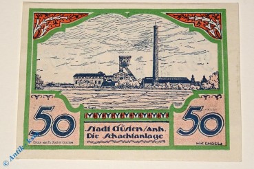 Notgeld Güsten , 50 Pfennig Schein Nr. 5 , Mehl Grabowski 494.1 , von 1921 , Sachsen Anhalt Seriennotgeld