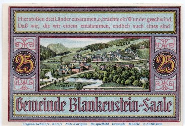 Notgeld Gemeinde Blankenstein 118.1 , 25 Pfennig Schein in kfr. von 1921 , Thüringen Seriennotgeld