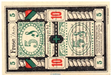 Notgeld Gemeinde Frose 398.1 , 10 Pfennig Doppelschein in kfr. o.D. , Sachsen Anhalt Seriennotgeld