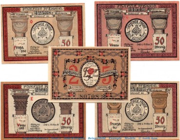 Notgeld Gemeinde Frose 398.2 , Set mit 5 Scheinen in kfr. von 1921 , Sachsen Anhalt Seriennotgeld