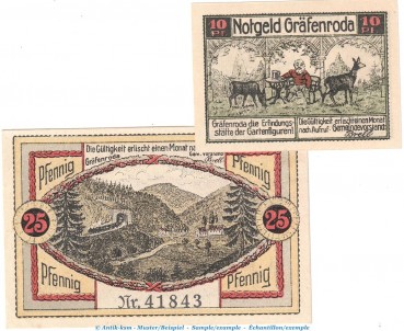 Notgeld Gemeinde Gräfenroda 462.1 , Set mit 2 Scheinen in kfr. o.D. Thüringen Seriennotgeld