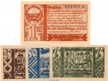 Notgeld Gemeinde Groß Wirschleben 486.1 , Set mit 4 Scheinen in kfr. von 1921 , Sachsen Anhalt Seriennotgeld