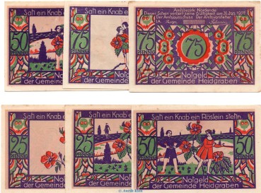 Notgeld Gemeinde Heidgraben 589.2.a , Set mit 6 Scheinen in kfr. o.D. Schleswig Holstein Seriennotgeld