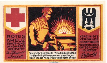 Preview: Notgeld Gemeinde Helmstedt 597.1 , 1 Mark Schein Rotes Kreuz in kfr. von 1921 , Niedersachsen Seriennotgeld