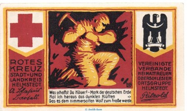 Notgeld Gemeinde Helmstedt 597.1 , 50 Pfennig Schein Rotes Kreuz in kfr. von 1921 , Niedersachsen Seriennotgeld