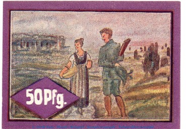 Preview: Notgeld Gemeinde Hockensbüll 614.1.b , 50 Pfennig Schein C -rosa- in kfr. o.D. Schleswig Holstein Seriennotgeld