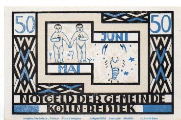 Notgeld Gemeinde Kölln Reisiek 715.1 , 50 Pfennig Schein Nr 1 in kfr. o.D. Schleswig Holstein Seriennotgeld