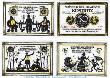 Notgeld Gemeinde Köstritz 736.6 , Set -blassblau- mit 4 Scheinen in kfr. von 1921 Thüringen Seriennotgeld
