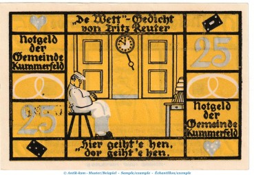 Notgeld Gemeinde Kummerfeld 749.4.a , 25 Pfennig Schein Nr.1 in kfr. o.D. Schleswig Holstein Seriennotgeld