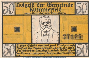 Preview: Notgeld Gemeinde Kummerfeld 749.4.a , 50 Pfennig Schein Nr.1 in kfr. o.D. Schleswig Holstein Seriennotgeld