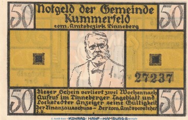 Preview: Notgeld Gemeinde Kummerfeld 749.4.a , 50 Pfennig Schein Nr.2 in kfr. o.D. Schleswig Holstein Seriennotgeld