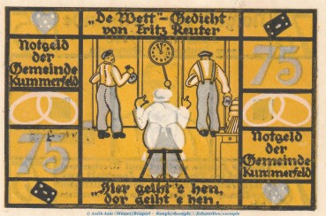Notgeld Gemeinde Kummerfeld 749.4.a , 75 Pfennig Schein Nr.2 in kfr. o.D. Schleswig Holstein Seriennotgeldc
