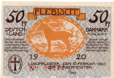 Preview: Notgeld Gemeinde Lügumkloster 839.3 , 50 Pfennig Schein in kfr. von 1921 ,  dänisch Nordschleswig Seriennotgeld