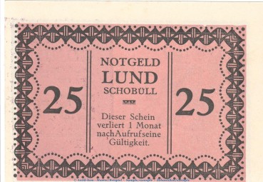 Notgeld Gemeinde Lund-Schobüll 844.1.b , 25 Pfennig -altrosa- in kfr. o.D. Schleswig Holstein Seriennotgeld