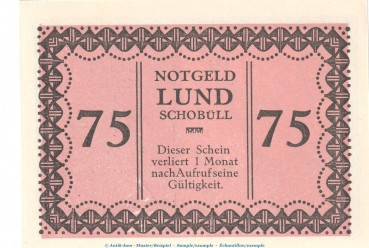 Notgeld Gemeinde Lund-Schobüll 844.1.b , 75 Pfennig -altrosa- in kfr. o.D. Schleswig Holstein Seriennotgeld