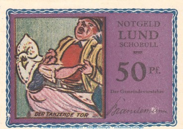 Preview: Notgeld Gemeinde Lund-Schobüll 844.2.a , 50 Pfennig -Mit Kennummer- in kfr. o.D. Schleswig Holstein Seriennotgeld