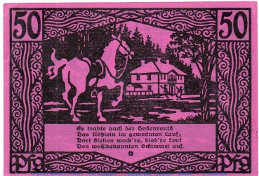 Notgeld Gemeinde Münchenbernsdorf 911.1 , 50 Pfennig Schein Nr 3 in kfr. von 1921 , Thüringen Seriennotgeld