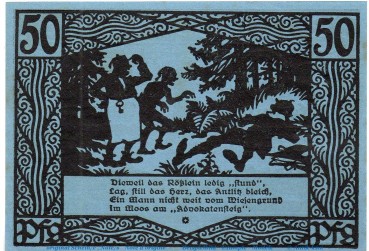 Notgeld Gemeinde Münchenbernsdorf 911.1 , 50 Pfennig Schein Nr 4 in kfr. von 1921 , Thüringen Seriennotgeld