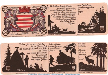 Notgeld Gemeinde Nöschenrode 980.10 , Set -Violett- mit 6 Scheinen in kfr. von 1921 , Sachsen Anhalt Seriennotgeld