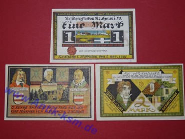 Notgeld Gemeinde Neuhaus , Nordrhein Westfalen , vollständiger Satz mit 3 Scheinen in kassenfrischer Erhaltung , Seriennotgeld , 945.1 , von 1921