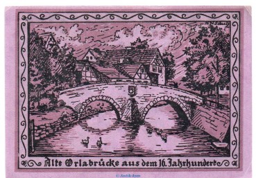 Preview: Notgeld Gemeinde Oppurg 1023.1.c , 25 Pfennig Schein 94 x 67 o. Drfa in kfr. von 1921 , Thüringen Seriennotgeld