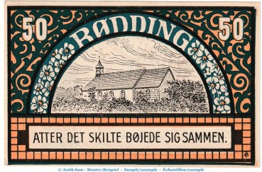 Preview: Notgeld Gemeinde Rödding 1131.3.c , 50 Pfennig -Fehldruck- in kfr. von 1920 , Schleswig Holstein Seriennotgeld