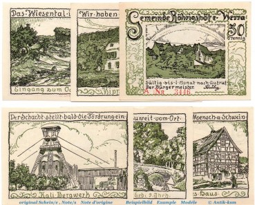Notgeld Gemeinde Röhrigshöfe Werra 1132.1.a , Set mit 6 Scheinen in kfr. o.D. Hessen Seriennotgeld