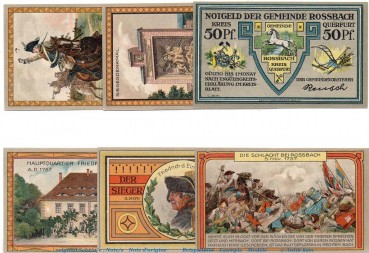 Notgeld Gemeinde Rossbach zu Braunsbedra 1135.1 , Schlachtserie Set mit 6 Scheinen in kfr. o.D. Sachsen Anhalt Seriennotgeld