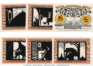 Notgeld Gemeinde Rossla 1136.2 , 6 x 50 Pfennig Set -braun- in kfr. von 1921 , Sachsen Anhalt Seriennotgeld
