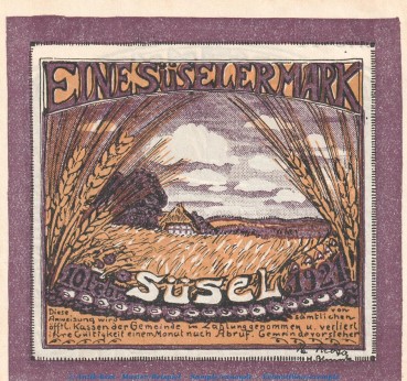 Preview: Notgeld Gemeinde Süsel 1300.1 , 100 Pfennig Schein in kfr. von 1921 , Schleswig Holstein Seriennotgeld