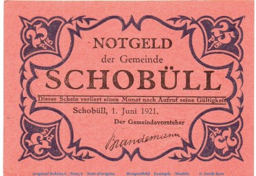 Notgeld Gemeinde Schobüll 1194.7.b , 25 Pfennig Schein rot in kfr. von 1921 , Schleswig Holstein Seriennotgeld