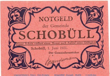 Notgeld Gemeinde Schobüll 1194.7.b , 75 Pfennig Schein rot in kfr. von 1921 , Schleswig Holstein Seriennotgeld