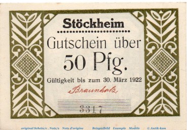 Notgeld Gemeinde Stöckheim , 1272.2 , 50 Pfennig Schein Nr 3 , o.D. Niedersachsen Seriennotgeld