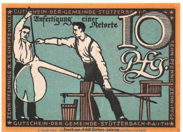 Preview: Notgeld Gemeinde Stützerbach , 10 Pfennig -mit Z- Schein in kfr. von 1921 , Thüringen Seriennotgeld