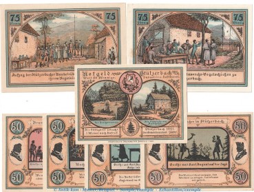 Notgeld Gemeinde Stützerbach 1287.1 , Set mit 7 Scheinen in kfr. von 1921 , Thüringen Seriennotgeld