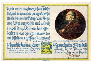 Notgeld Gemeinde Stotel 1278.3.b , 25 Pfennig 4.Vers o.Drfa. in kfr. von 1921 , Niedersachsen Seriennotgeld