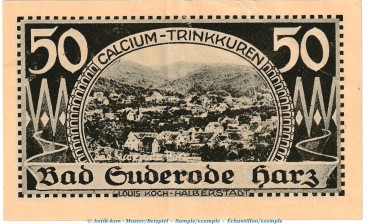 Preview: Notgeld Gemeinde Suderode 1292.1.b , 50 Pfennig -vertauschter Buchstabe- in L-gbr. von 1921 , Sachsen Anhalt Seriennotgeld
