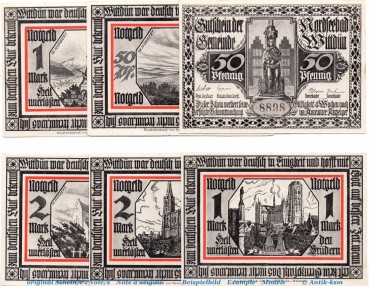 Notgeld Gemeinde Wittdün a. Amrum 1441.1 , Set mit 6 Scheinen in kfr. o.D. Schleswig Holstein Seriennotgeld