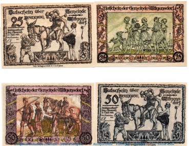 Notgeld Gemeinde Wittgensdorf 1146.1 , Set mit 4 Scheinen in kfr. von 1921 , Sachsen Seriennotgeld