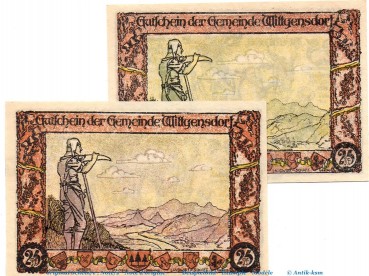 Notgeld Gemeinde Wittgensdorf 1446.2 , 25 Pfennig Schein Nr 2 in kfr. von 1921 , Sachsen Seriennotgeld