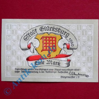 Notgeld Glücksburg , 1 Mark ohne Kennummer , Mehl Grabowski 441.1 D , von 1920 , Schleswig Holstein Seriennotgeld